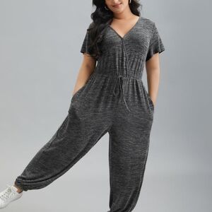 BloomChic Heather Charcoal V-Neck Drawstring Jumpsuit 22/24